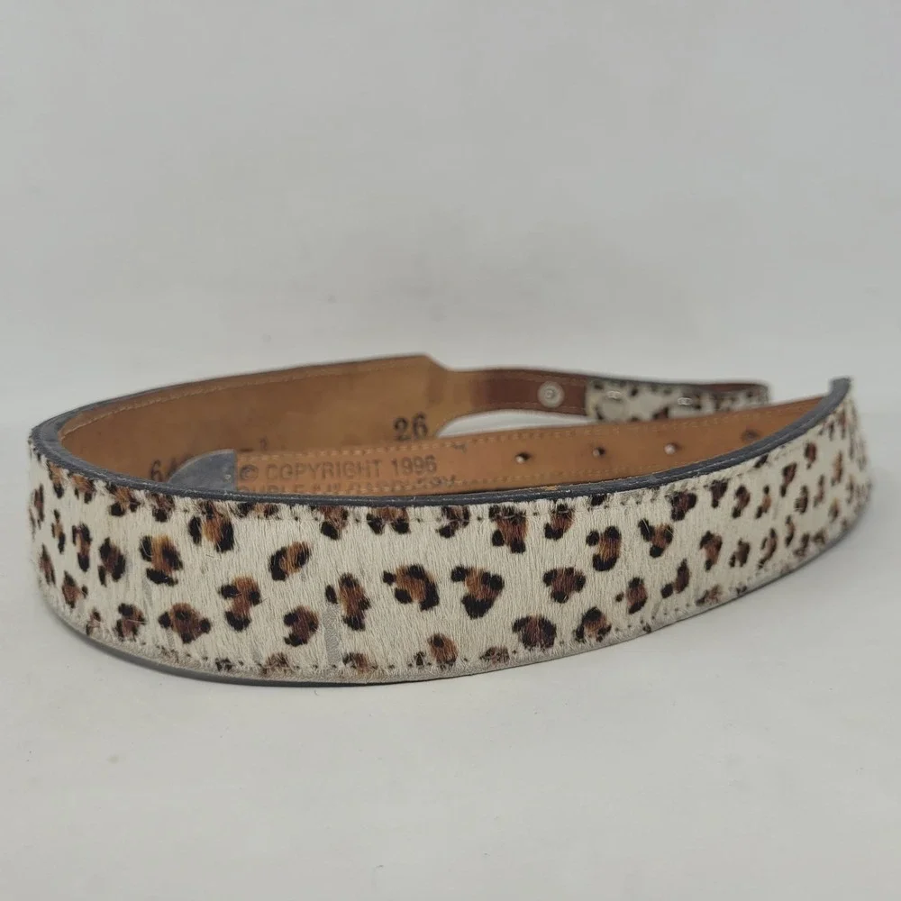 Vintage Double J Saddlery Belt 26 Leopard Print Haircalf Western Cowgirl 90s